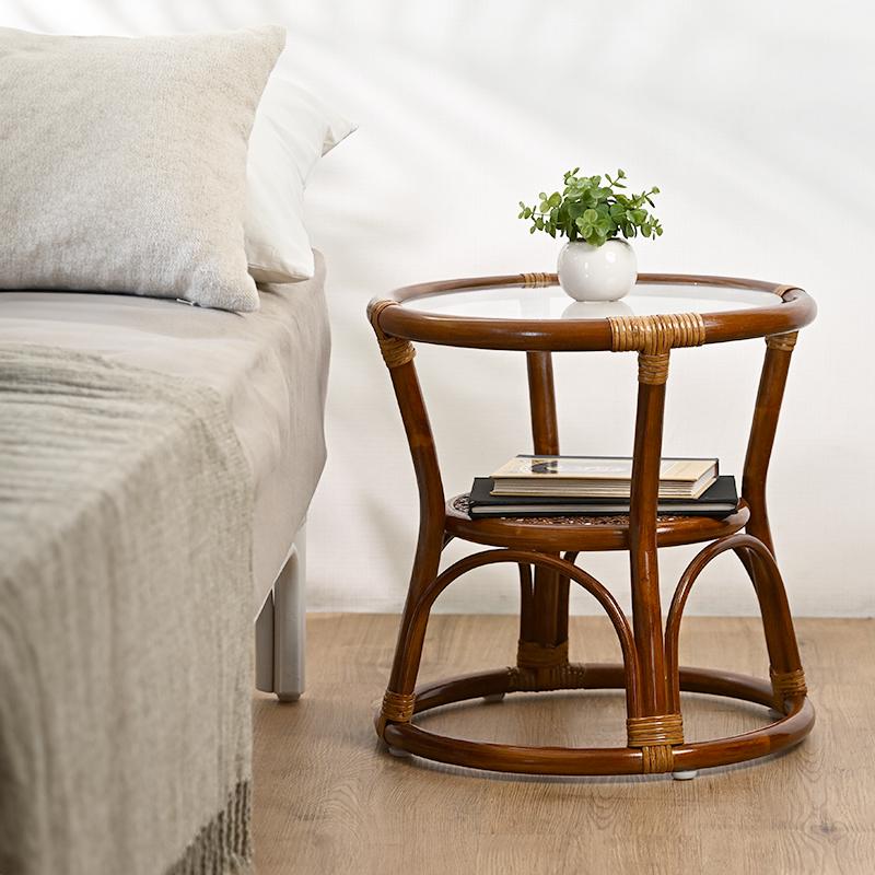 サイドテーブル 籐のテーブル ガラス ラタン 和風 T806HR 爆買