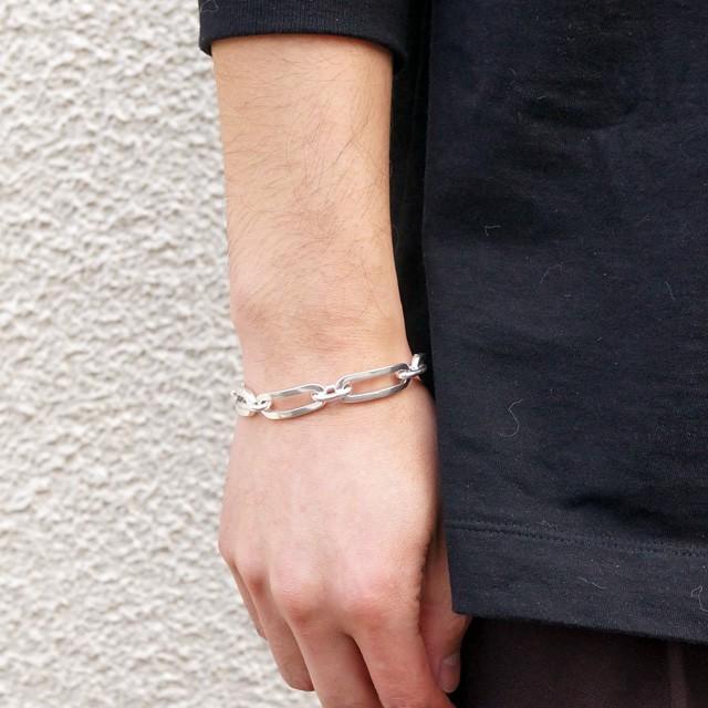 シルバー925 ブレスレット 極太 無骨 アズキコンビチェーン あずき