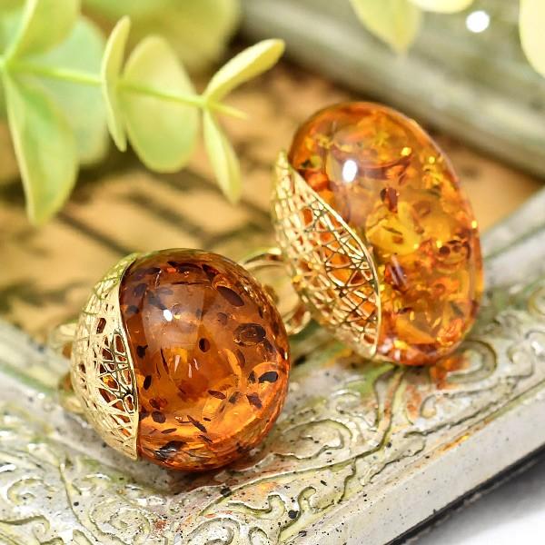 琥珀 フリーサイズ リング きらきらグリッターきらめく とろりとした