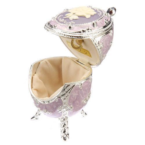 エッグ型宝石箱オルゴール バラカメオ パープル : インテリア雑貨