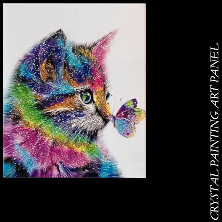 クリスタルアート ピクチャー 水晶絵 猫 クリスタルアートパネル
