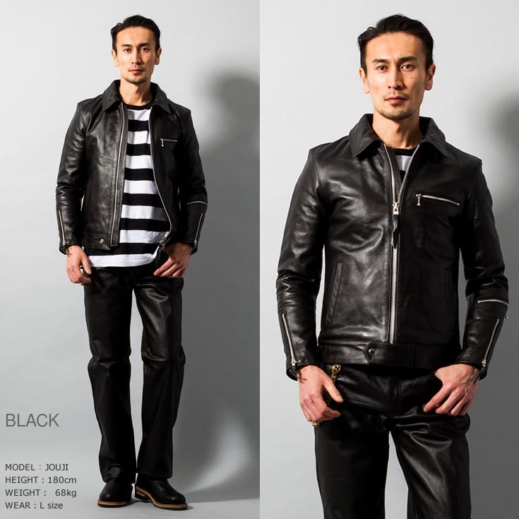 Horn Works 本革 UK襟付きシングルライダースジャケット メンズ ホーン