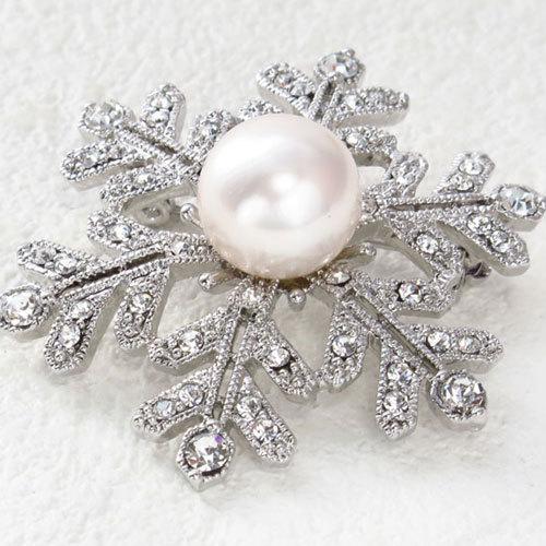 希少美品 FOXEY フォクシー クリスタルブローチ 雪結晶 シルバー 結婚