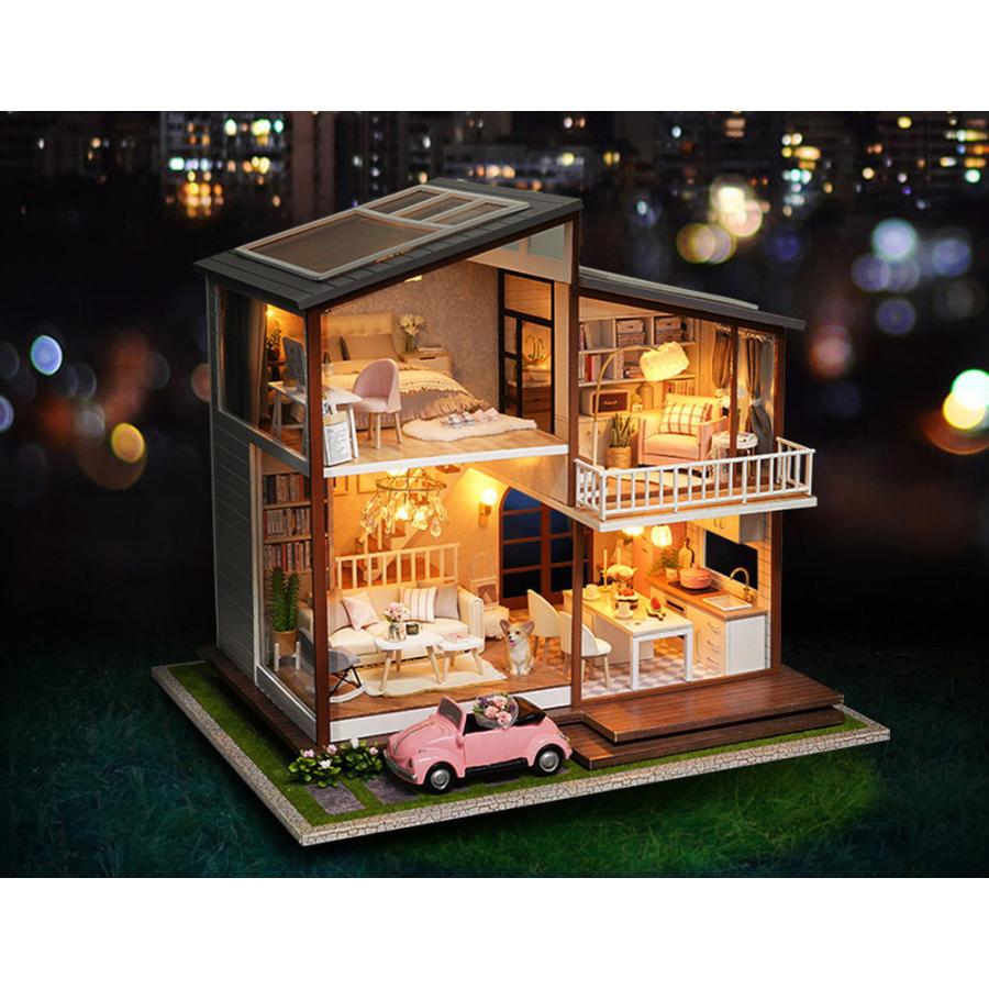 1/24 ドールハウス ミニチュア 手作りキット コーギー犬と暮らす二階