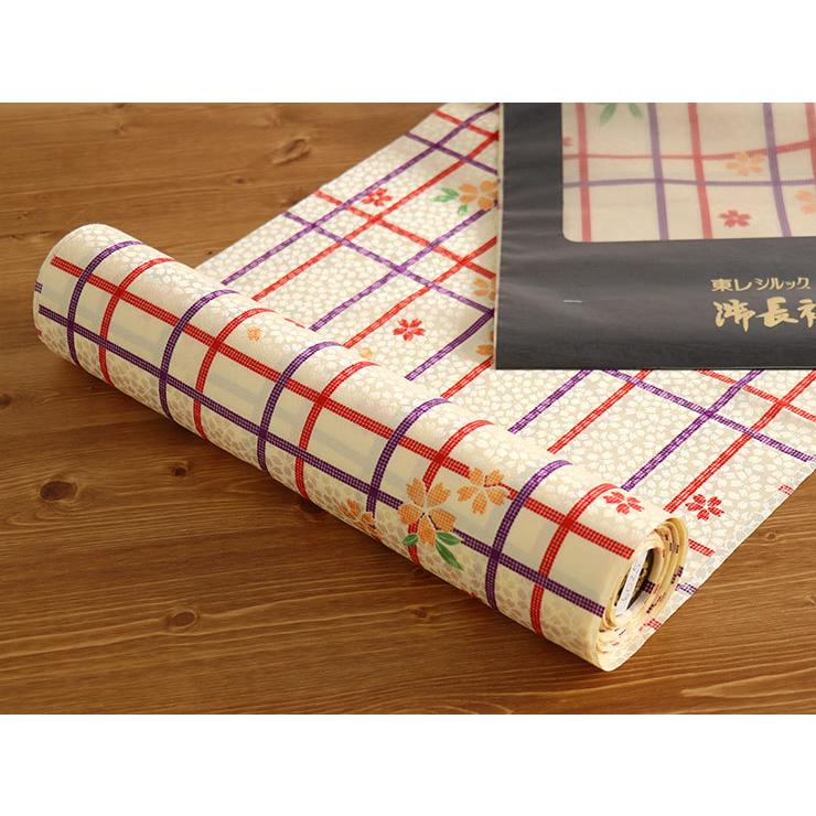 長襦袢 洗える 反物単品 日本国内縫製 東レシルック 重ね格子に桜(赤