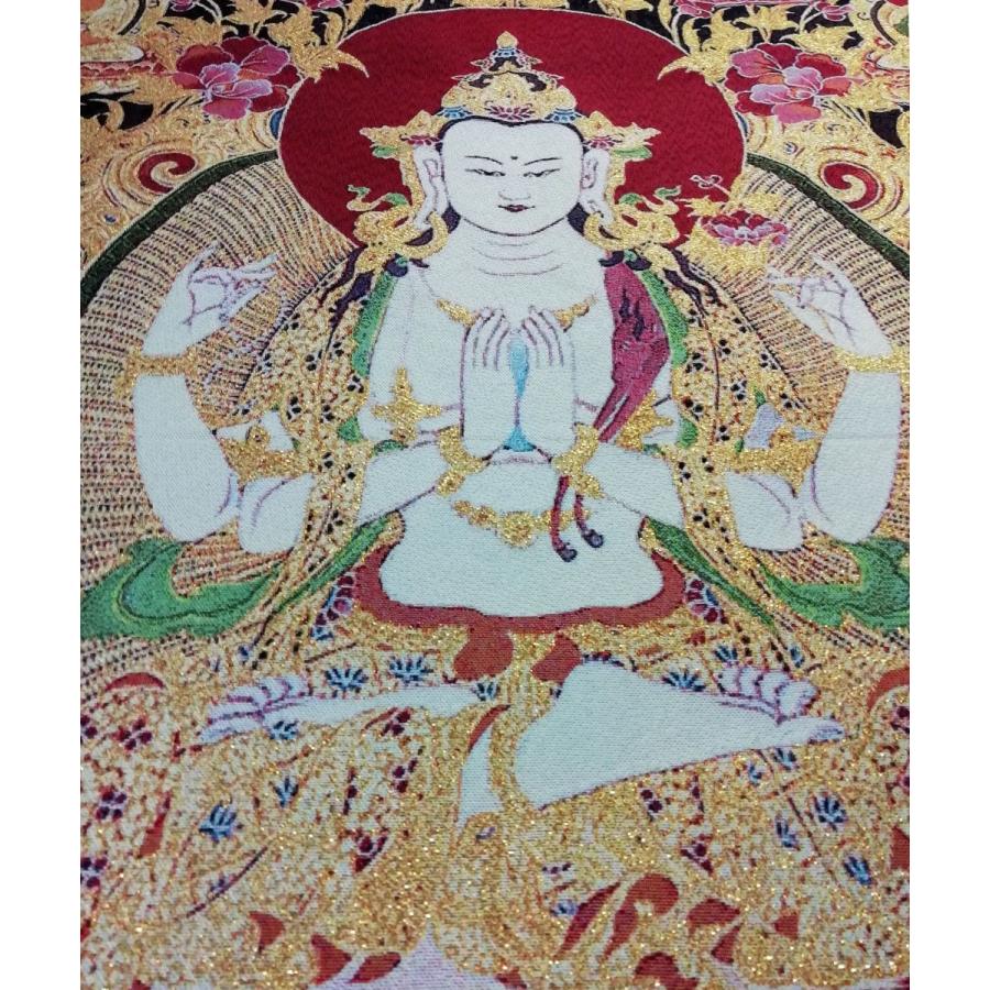 チベット密教仏画掛軸 四臂観音菩薩 仏教 織物 タンカ タペストリー NU