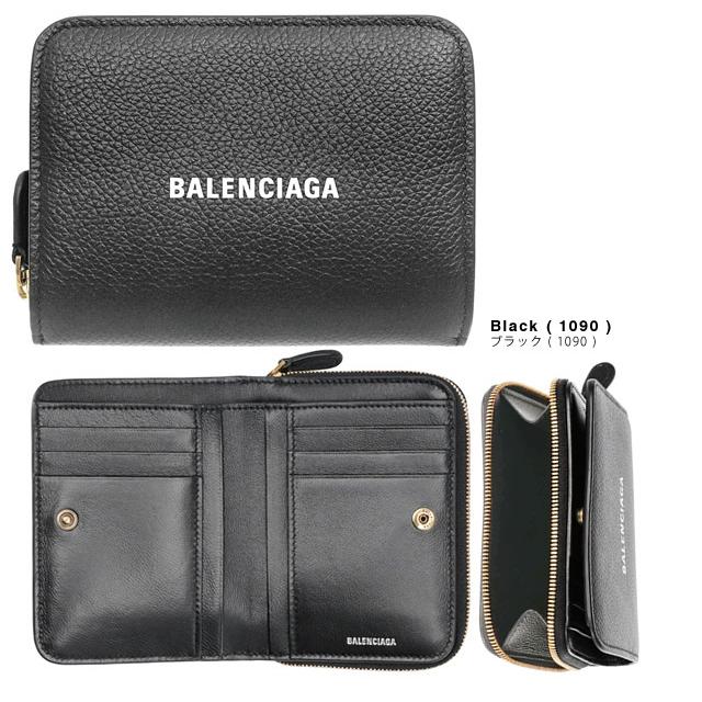 BALENCIAGA ブラック 2つ折り 財布 エブリデイ ロゴ レザー BALENCIAGA