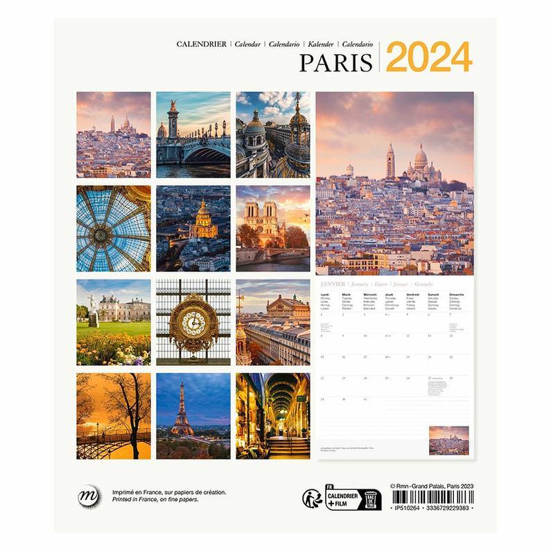 壁掛けカレンダー ミニ パリの名所 2024年 - City de Paris Calendar