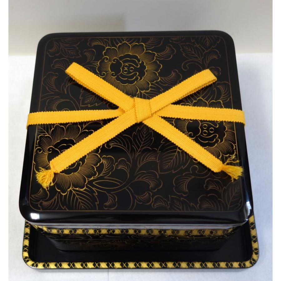 未使用 輪島塗 牡丹 沈金 二段 輪島塗重箱 牡丹唐草 布着せ 本堅地