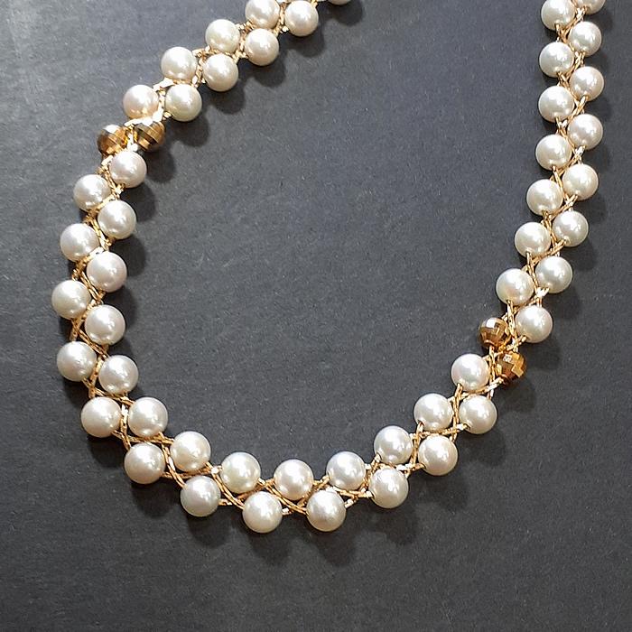K18 アコヤ真珠ベビーパールネックレス シャンパンカラー〜ゴールド