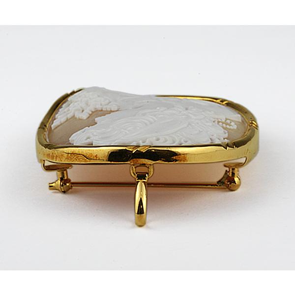 K18WGシェルカメオブローチペンダントトップ兼用 作家名あり 縦67横48