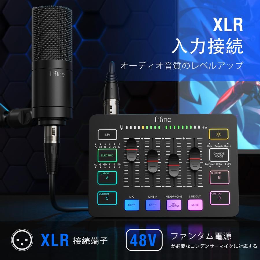 FIFINE ゲーミングオーディオミキサー オーディオインターフェース PC