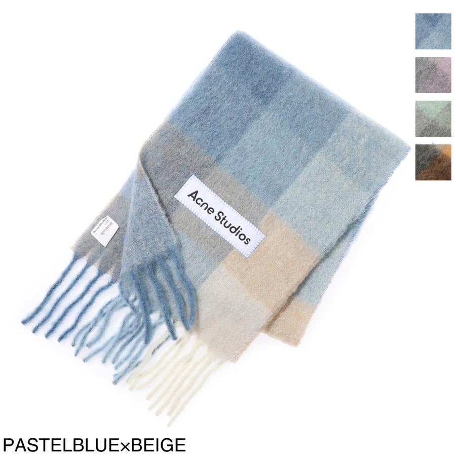 Acne Studios チェックマフラー ロゴ ブルーグレー系 グレー（灰色）系