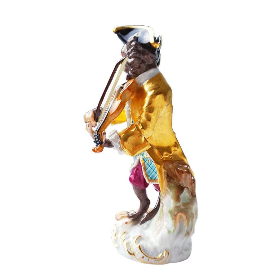 マイセン 彫像 高さ約13.5cm 人形 猿の楽隊(ゴールド)「バイオリン奏者