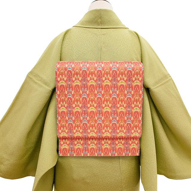 龍村美術織物 開き名古屋帯 全通 西陣 二重太鼓仕立 丹色 七曜太子