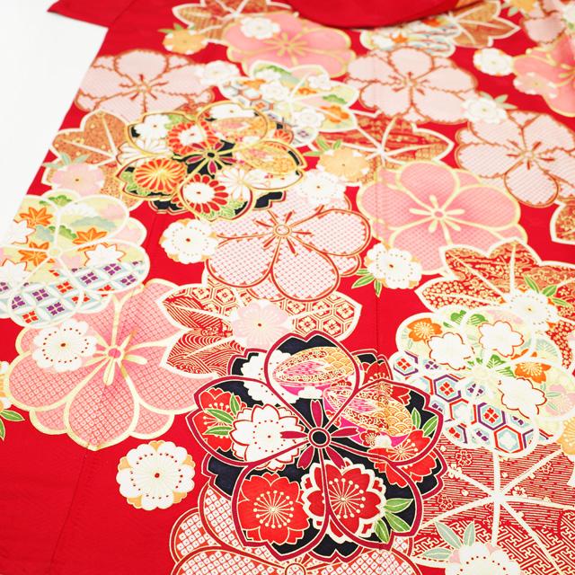 振袖 着物 金駒刺繍 金彩加工 赤 桜 梅 菊 成人式 二十歳 中古 仕立て