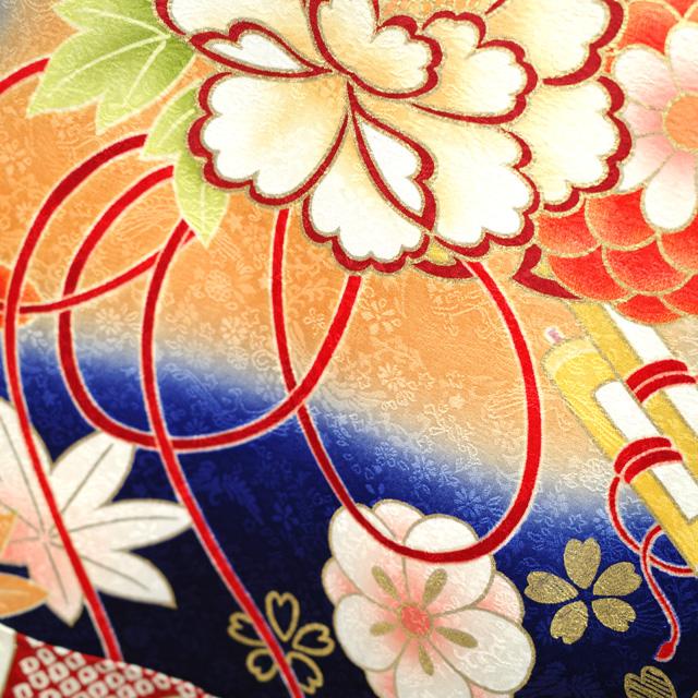 振袖 着物 金駒刺繍 濃紺 ネイビー 花 正絹 成人式 二十歳 20歳 結婚