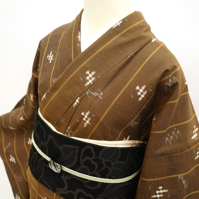 2/20まで40%OFFで￥65780→39468 本場琉球かすり 紬 袷 着物 手織り