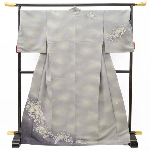 訪問着 着物 未使用 正絹 桐屋 翠山工房 十日町 辻が花 絞り グレー 紫