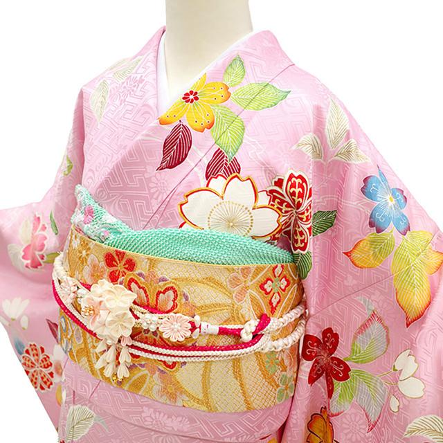 千總 振袖 着物 未使用 正絹 成人式 フォーマル 金駒刺繍 ピンク 桜 花