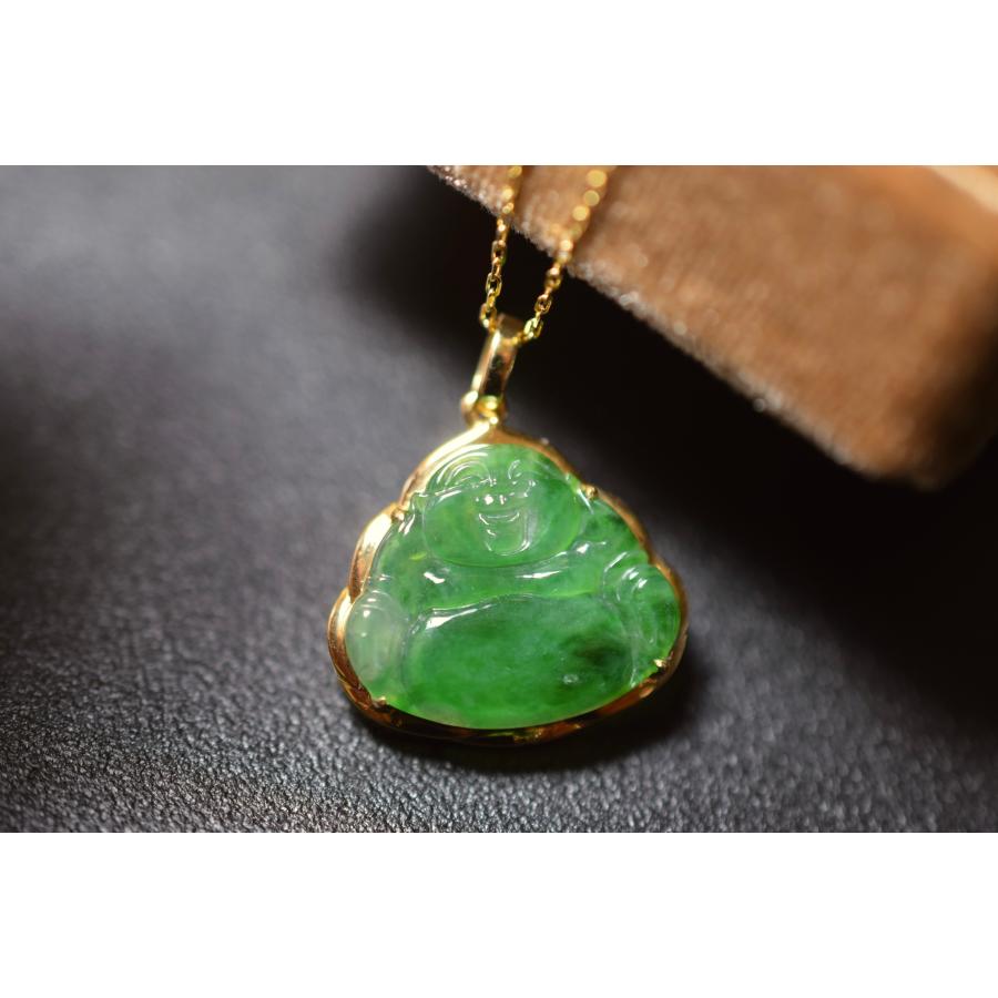 847 現品 限定特売 k18金ゴールド 天然 陽緑 本翡翠 ネックレス みろく