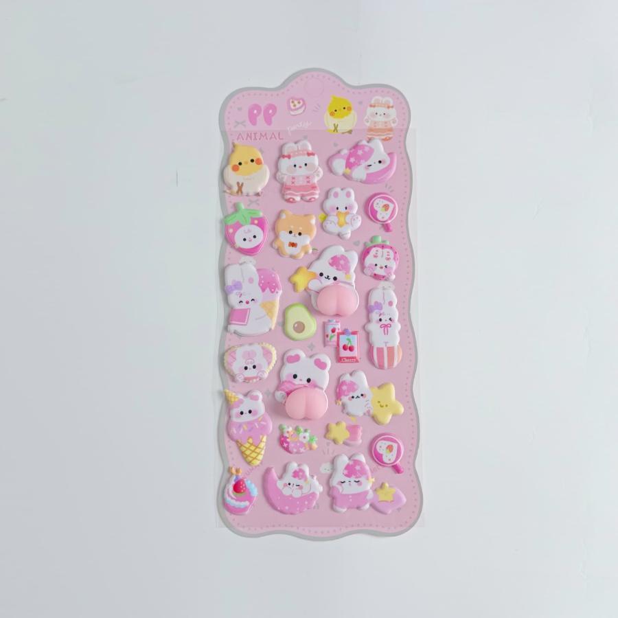 4枚セット おしり シール ボンボンドロップシール 3D立体シール 手帳