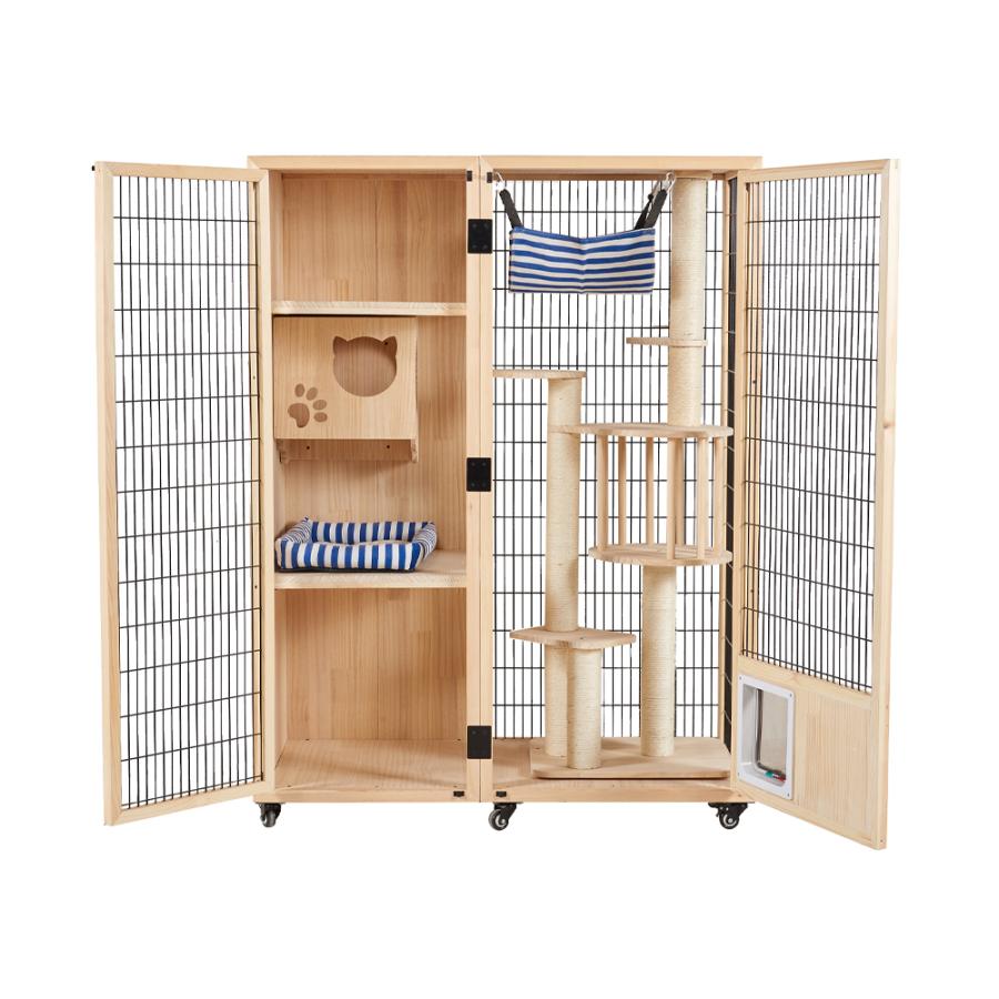 キャットケージ 天然木 無垢材 猫 キャットハウス 一軒家 大型キャット