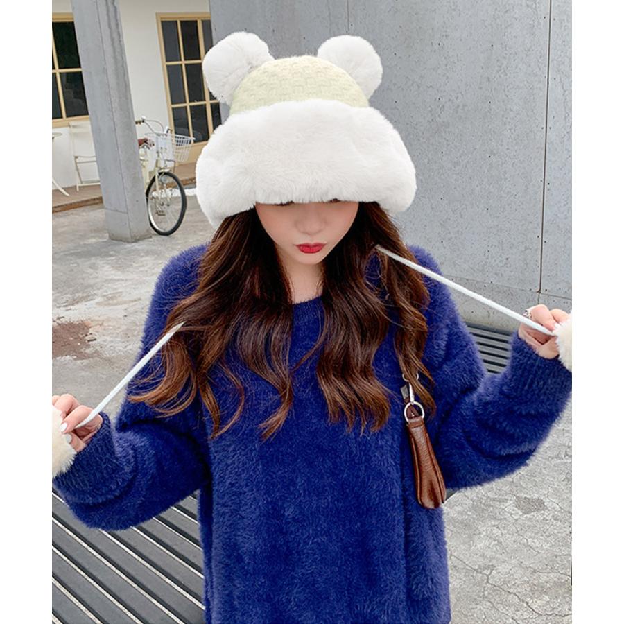 miniministore（ミニミニストア） ダブルポンポンニット帽子 ファー