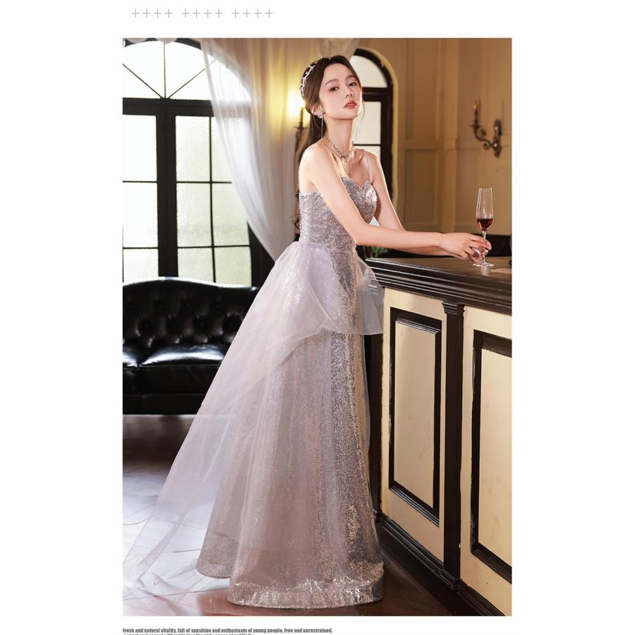 カラードレス グレー スパンコール ビスチェ パーティードレス 袖なし