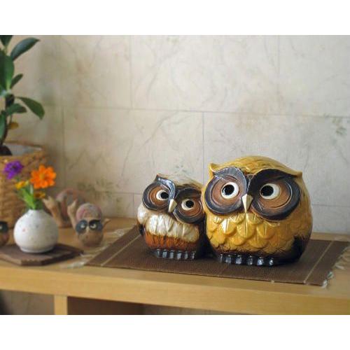 信楽焼 フクロウ 置物 夫婦 8号 黄・白 ふくろう 梟 おしゃれ 北欧