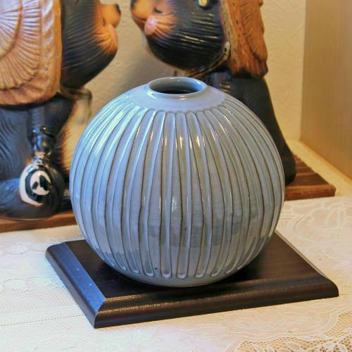 信楽焼 花瓶 灰釉 彫り 丸 5号 おしゃれ 一輪挿し 小さい 花入 北欧