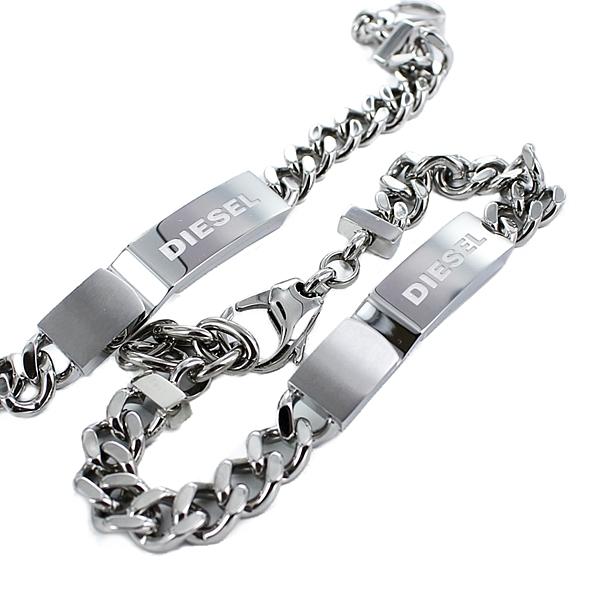 DIESEL（ディーゼル） ペアブレスレット シルバー ロゴプレート メンズ