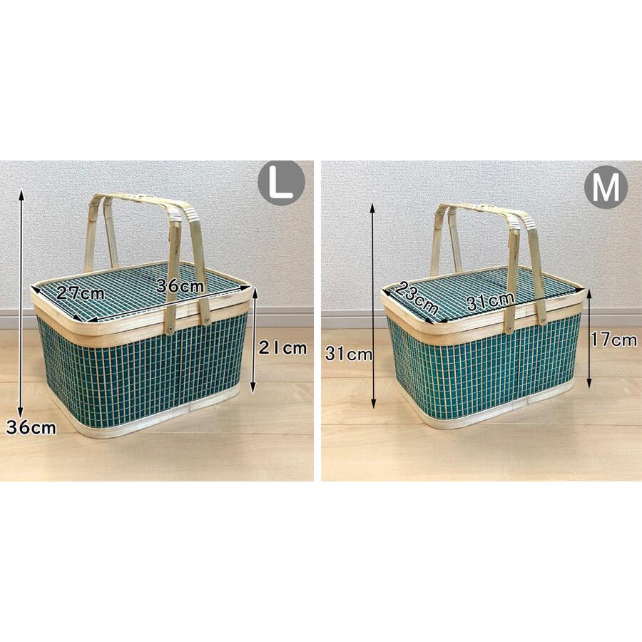 竹 かご ふた付き バスケット 四角 ピクニック ピクニックバスケット
