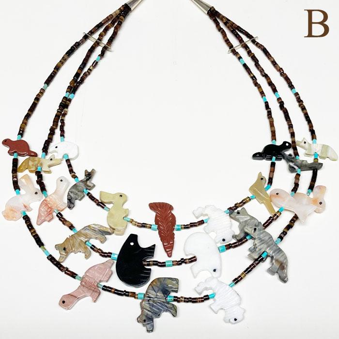 インディアンジュエリー ズニ族 3連 マルチストーン フェティシュ