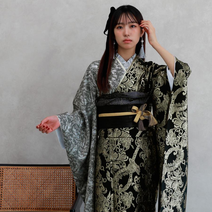 最大20日間レンタル 振袖 レンタル 成人式 黒 派手 フルセットレンタル