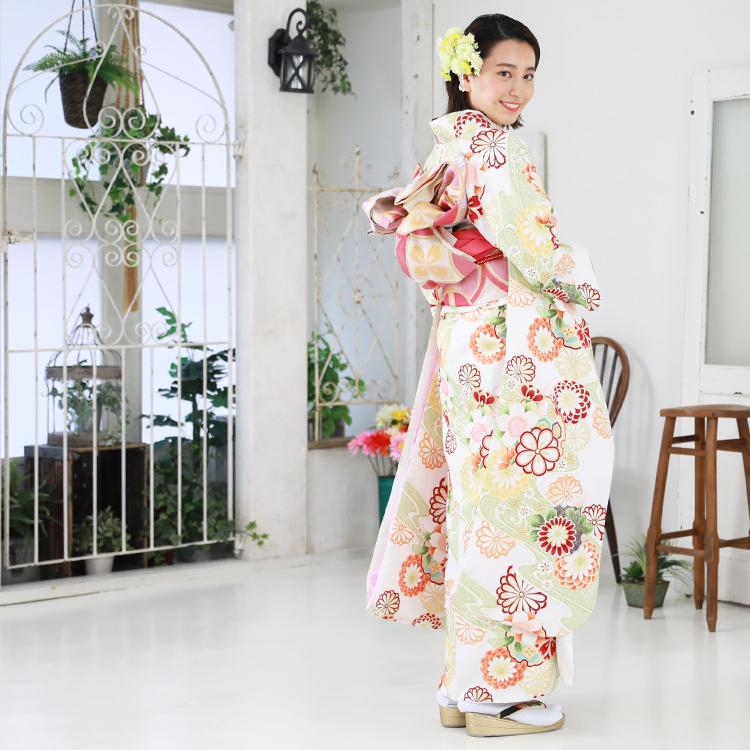 最大20日間レンタル 振袖レンタル 成人式 20点フルセット 派手 「白地