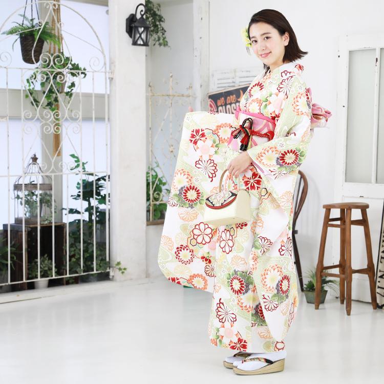 最大20日間レンタル 振袖レンタル 成人式 20点フルセット 派手 「白地