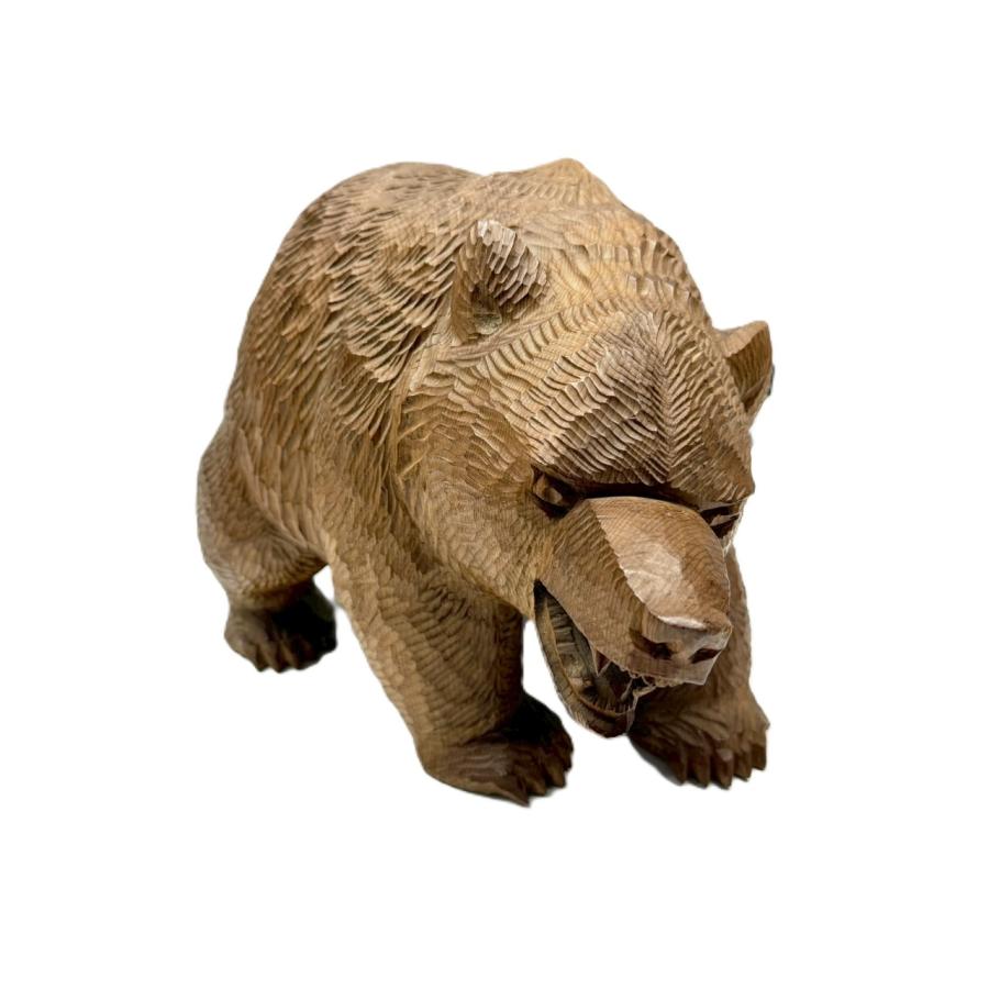 北海道 木彫りの熊 台座付 彫刻 木工品 昭和レトロ HOKKAIDO BEAR