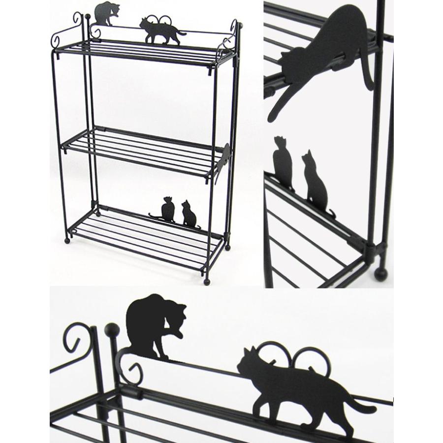 A393（クロネコシルエット アイアンスチール棚（ラック3段））Abeille