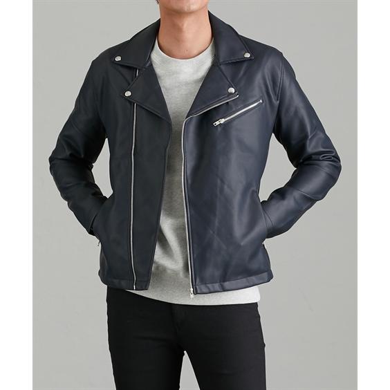 ニッセン（nissen） メンズ PU レザー ダブル ライダース ジャケット