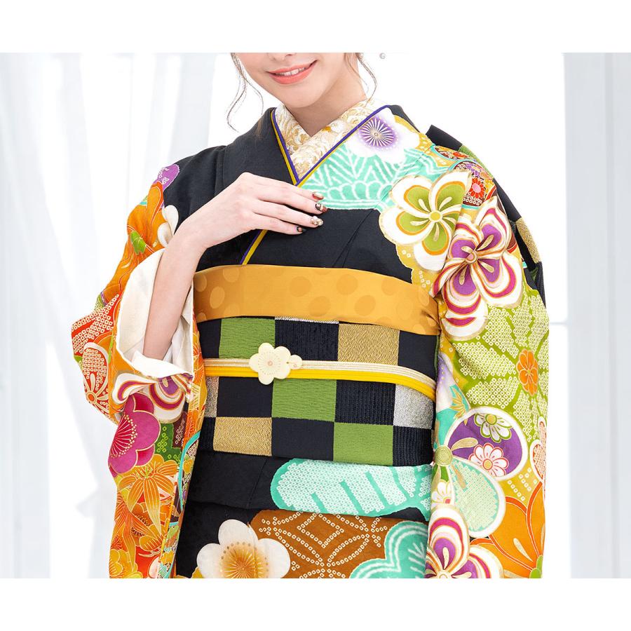 振袖 帯締め 半襟 セット 成人式 販売 日本製 8点セット 絵羽柄 黒系