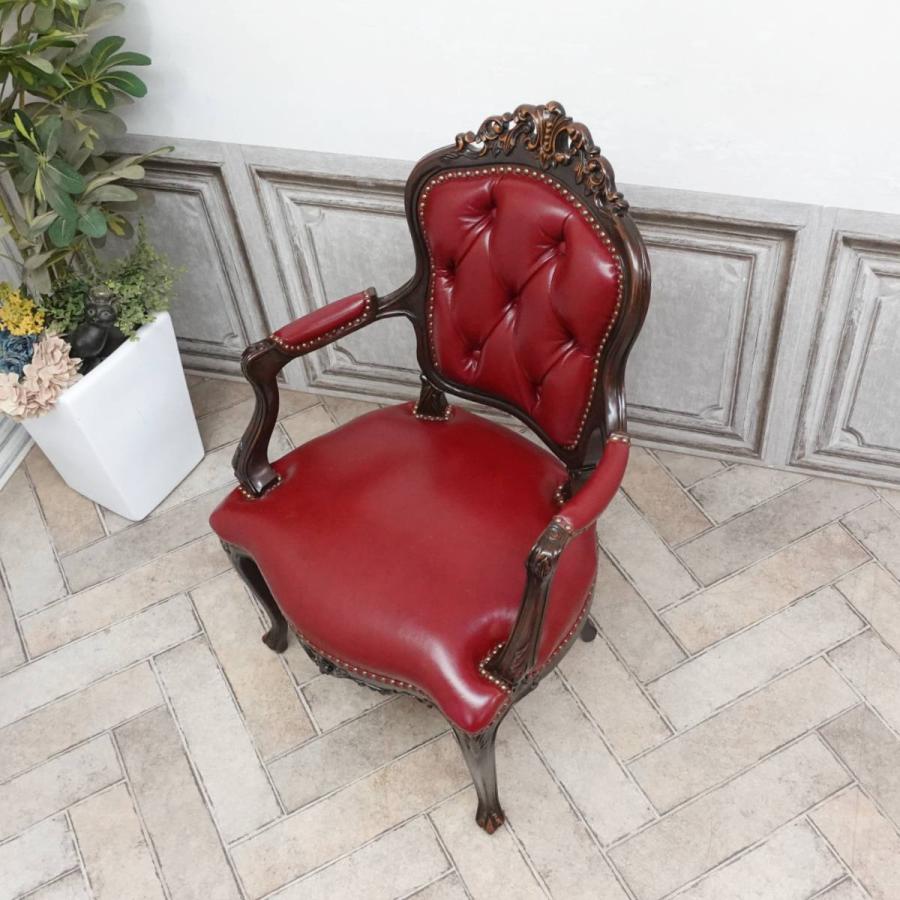 ⭐️アンティークレザースタッズバーガンディ レザー 1人掛け アームチェア