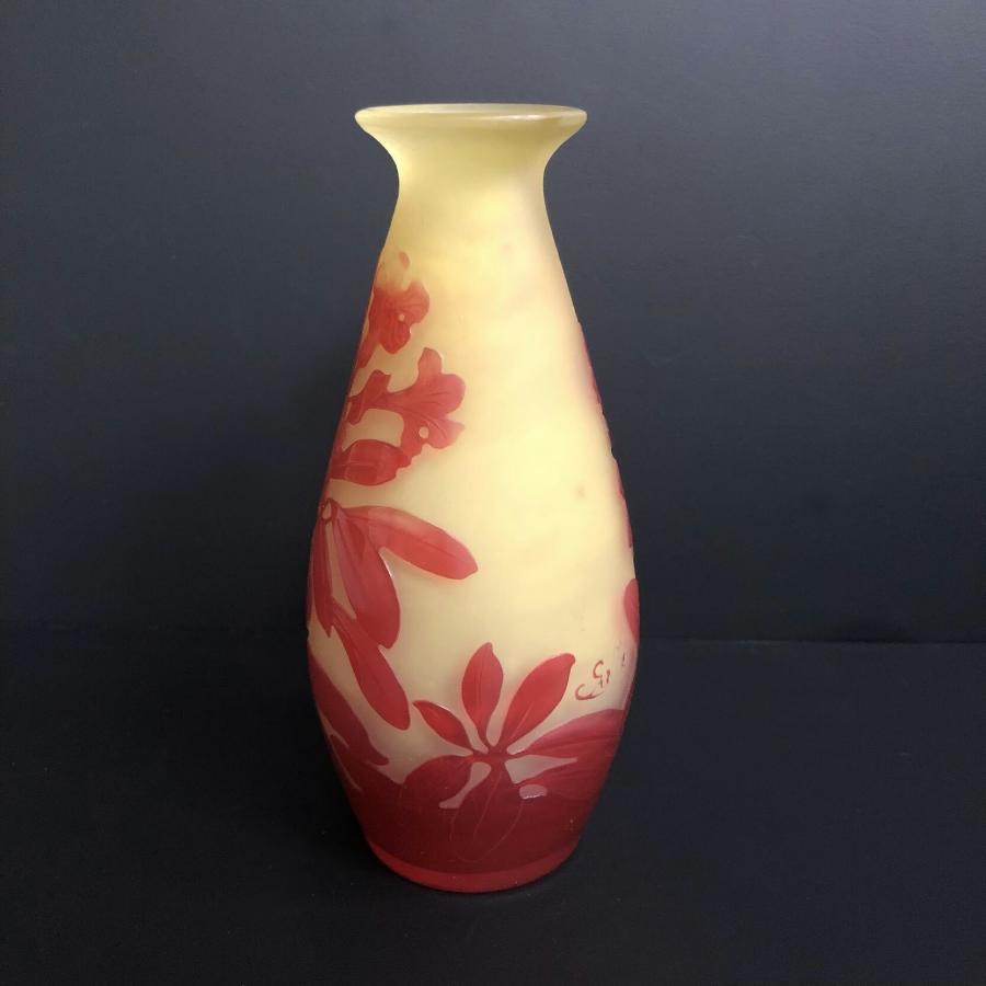 証明書付】希少エミールガレ 花瓶 高さ27.5cm 幅12cm カメオ彫り