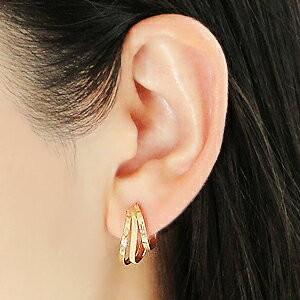 フープピアス ダイヤカット ピアス 地金 3連 18k 18金 YG ゴールド