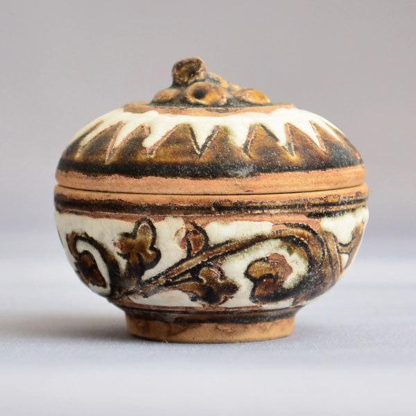 M491 香合 『陶製』『大野鈍阿造』『達磨香合』 共箱 茶道具 T933