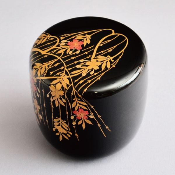 茶道具 棗 筑城筑良作 柳桜蒔絵 大棗 木製・本漆塗・切合口 : 茶道具