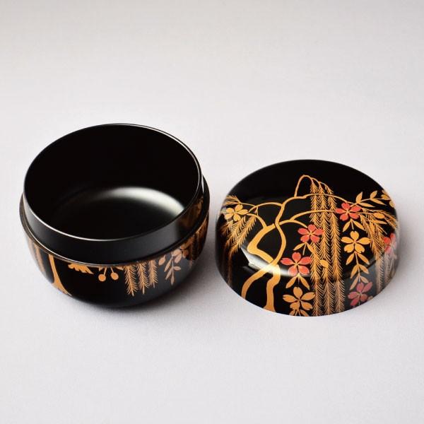 茶道具 棗 筑城筑良作 柳桜蒔絵 大平棗 木製・本漆塗・切合口 : 茶道具