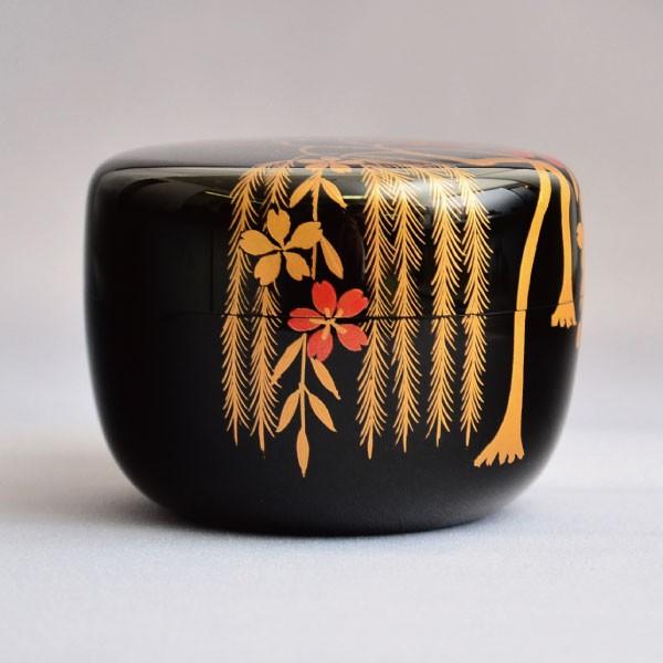 茶道具 棗 筑城筑良作 柳桜蒔絵 大平棗 木製・本漆塗・切合口 : 茶道具