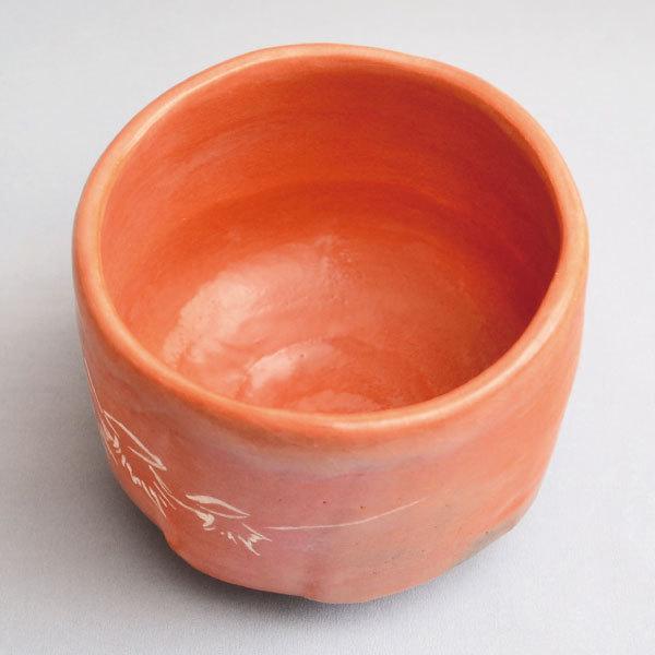 茶道具 茶碗 吉村楽入 作 赤楽茶碗 曳舟ノ画 : 茶道具専門店 (有)菊池