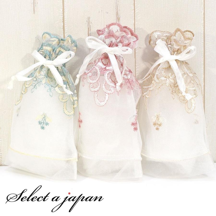 巾着袋 (13cm×18cm) オーガンジー 花刺繍 ラッピング 包装 巾着ポーチ